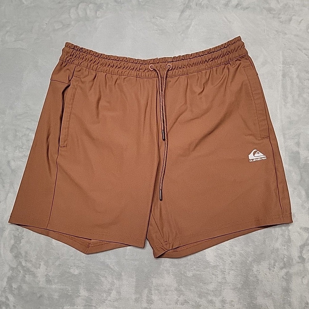 Quiksilver Shorts Mens L Brown Dryflight Elastic Waist Boardwalk Hybrid Active